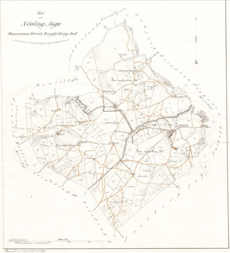 Historisk landkort over Nøvling Sogn år 1837